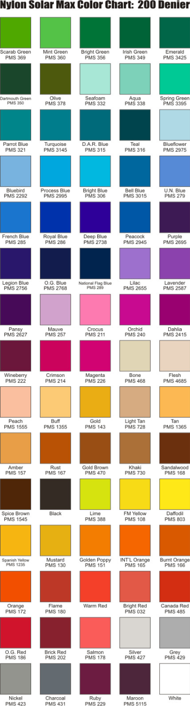 nylon fabric color seklection chart