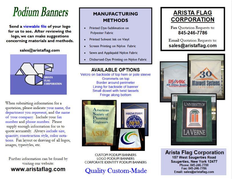 Podium Banners Arista Flag Corporation brochure