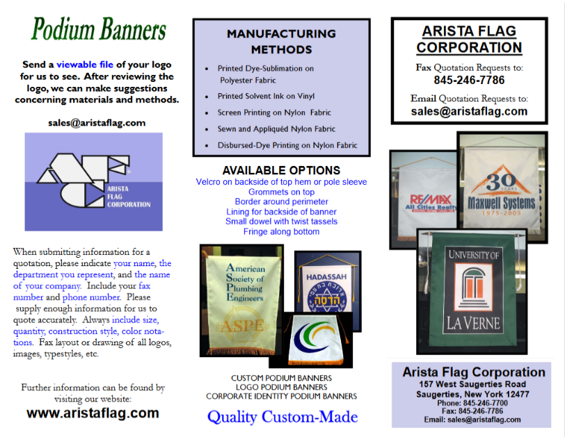 Podium Banners Arista Flag Corporation brochure Podium Banners Arista Flag Corporation brochure